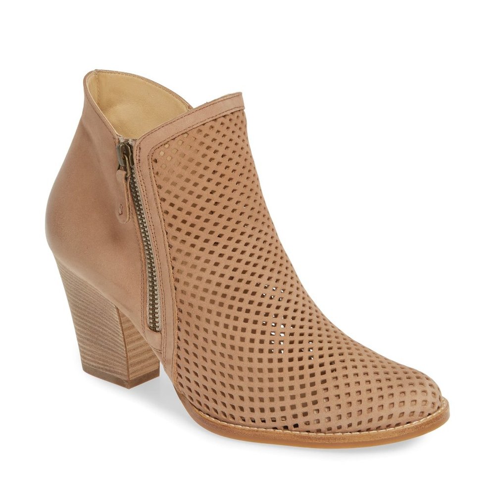 $500 PAUL GREEN Bonzai  Perforated Bootie SISAL NUBUCK TAN NUDE 8.5  (TC11)